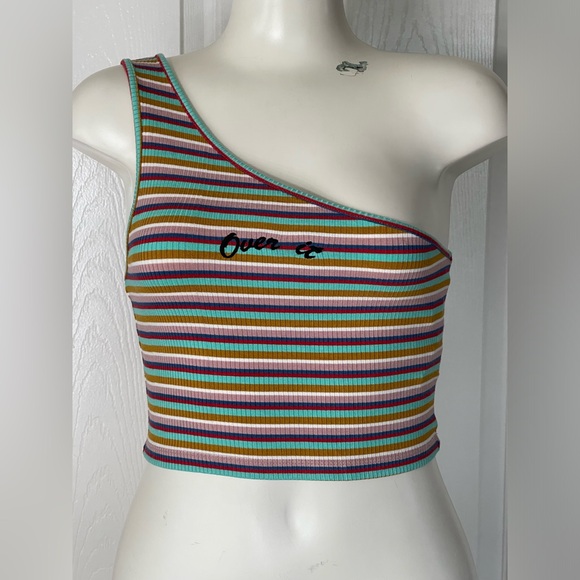 Forever 21 over it striped one strap cropped top size small - Picture 1 of 5